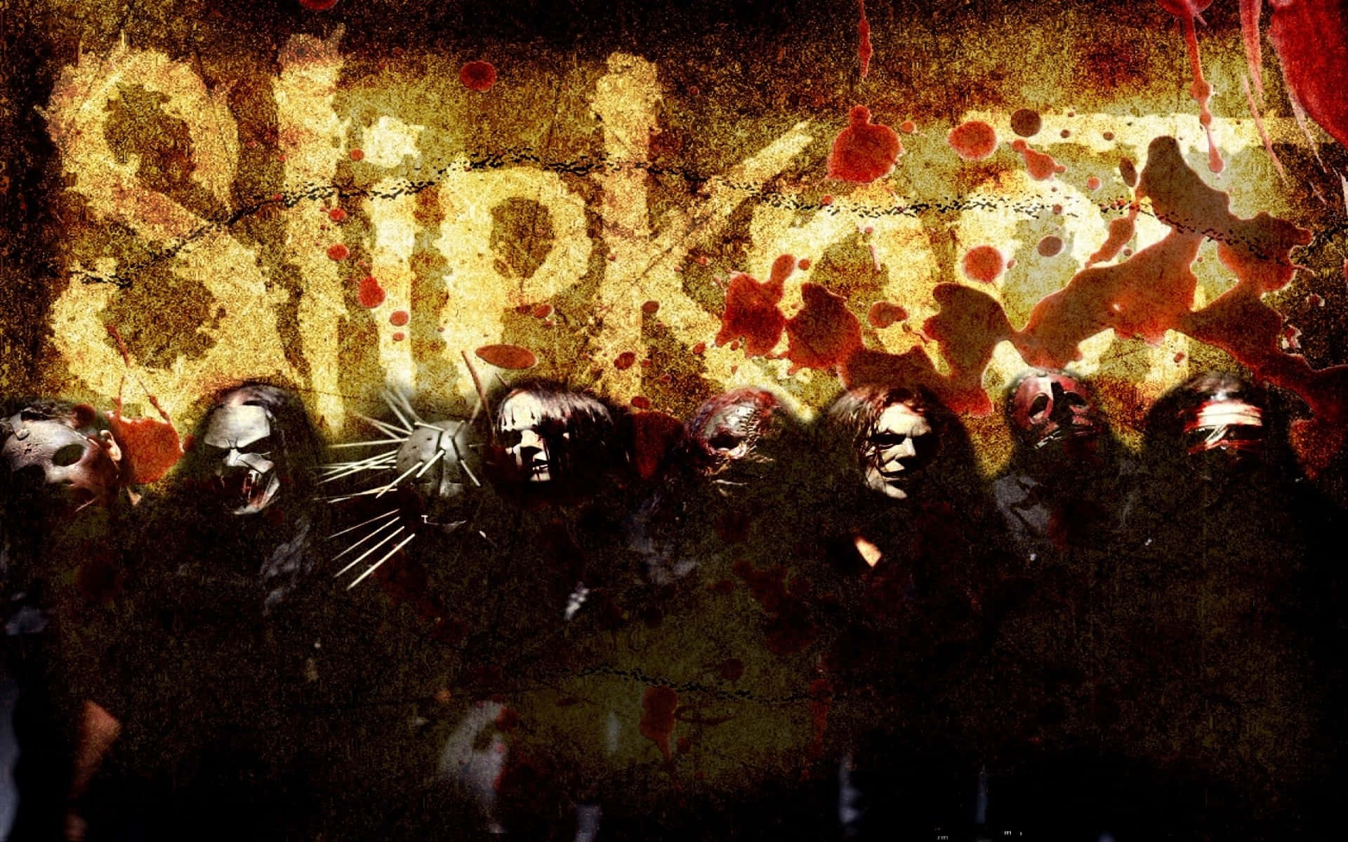 Slipknot Desktop Band With Blood Paint Splashed Wallpaper
