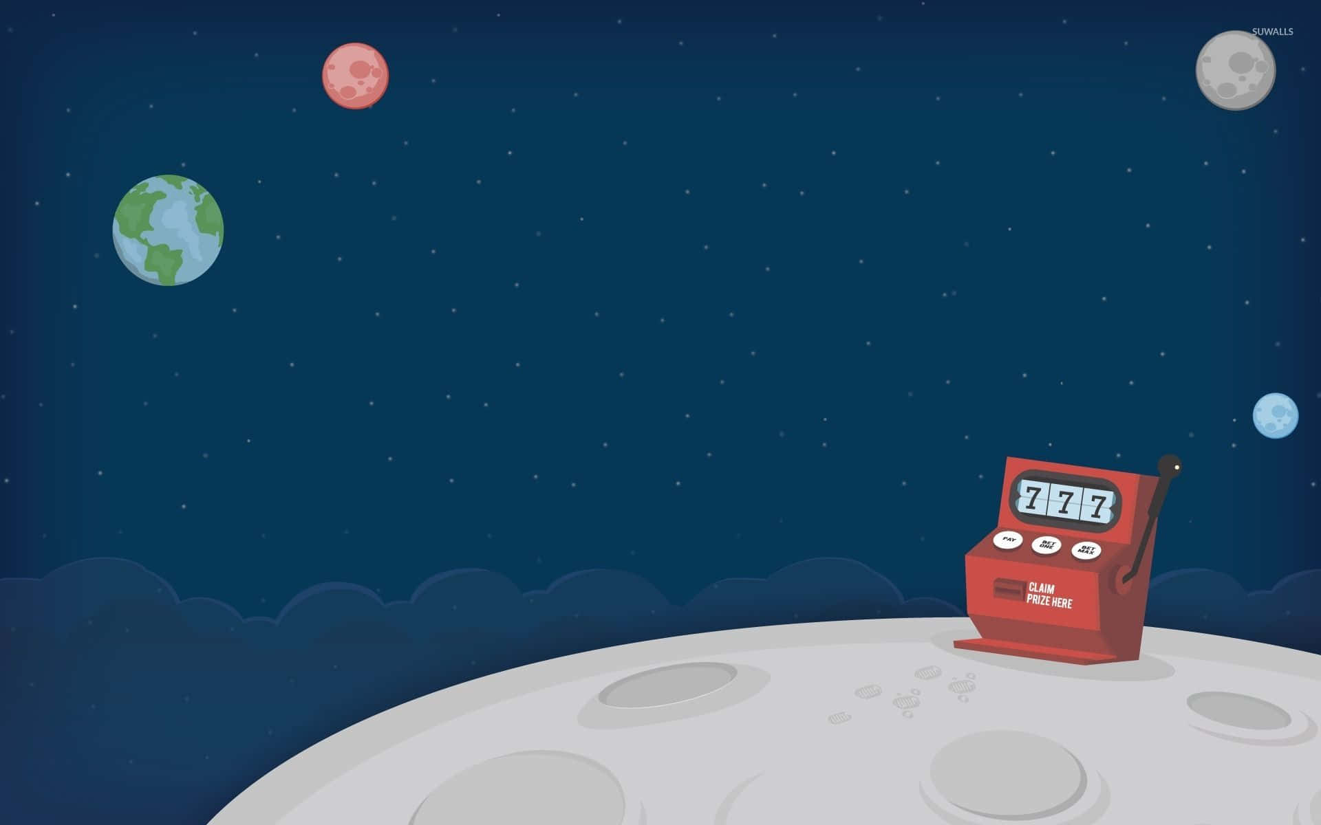 Unteléfono Rojo En La Luna Con Planetas En El Fondo.