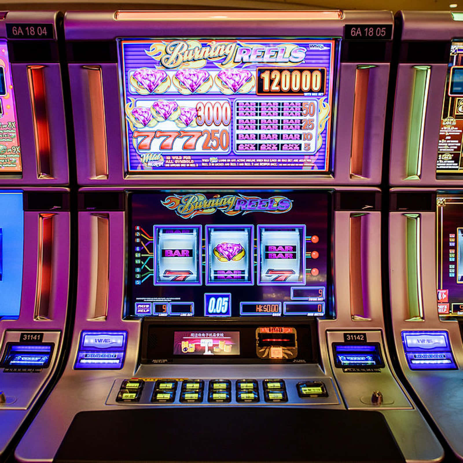 A Slot Machine With A Purple Screen