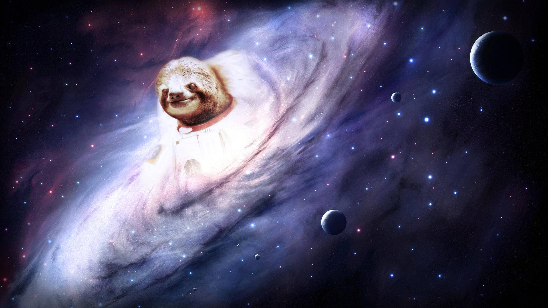 Sloth Astronaut Bright Spiral Galaxy Wallpaper