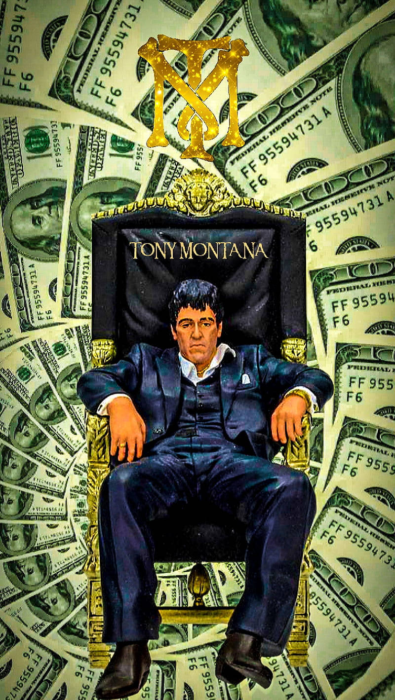 Försökmed En Tapet Med Motiv Av Slarviga Al Pacino I Scarface Med En Dollar-räkning. Wallpaper