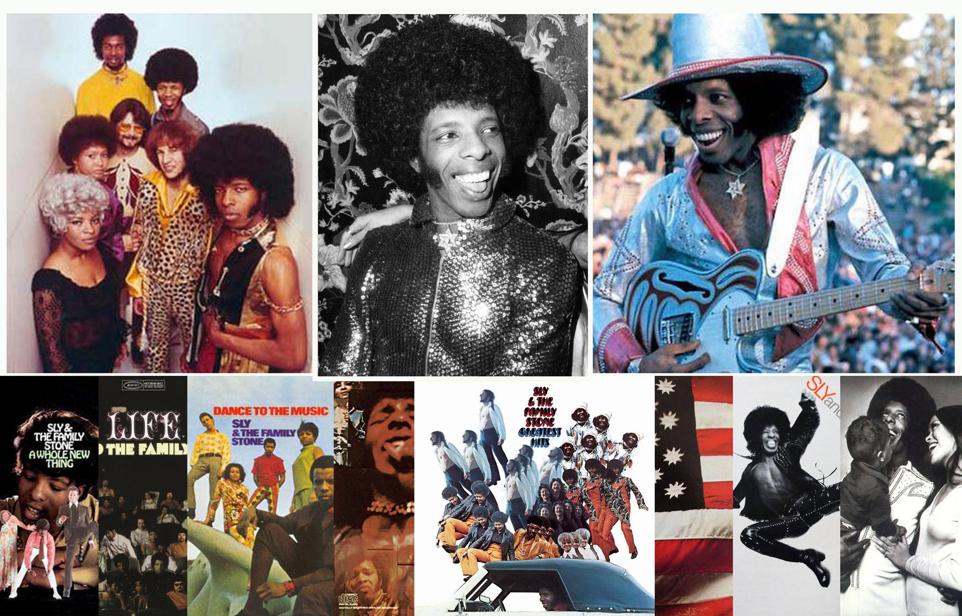 Iconic Sly and The Family Stone Band Compilation Image Wallpaper