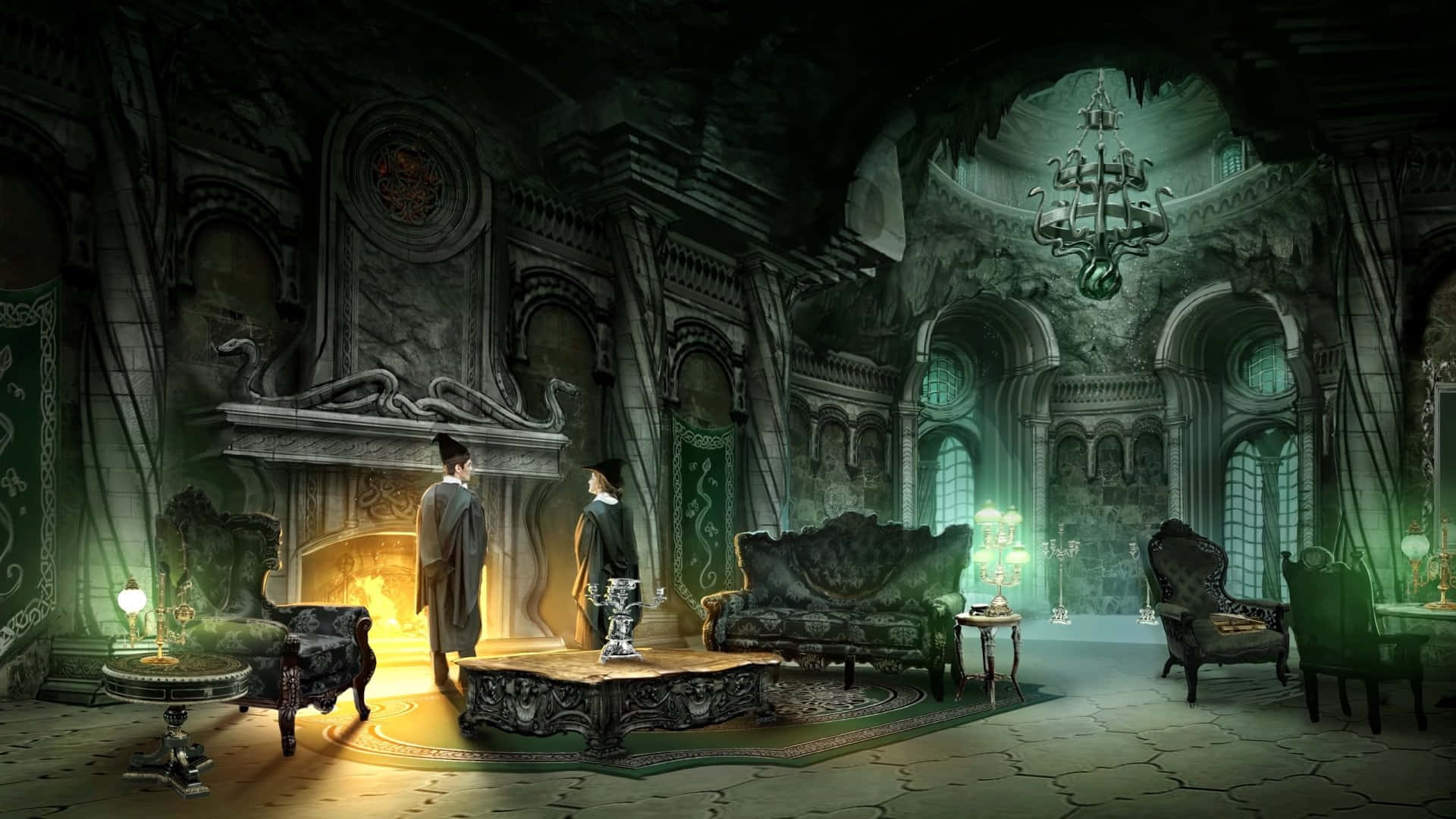 The Enigmatic Slytherin Common Room Wallpaper