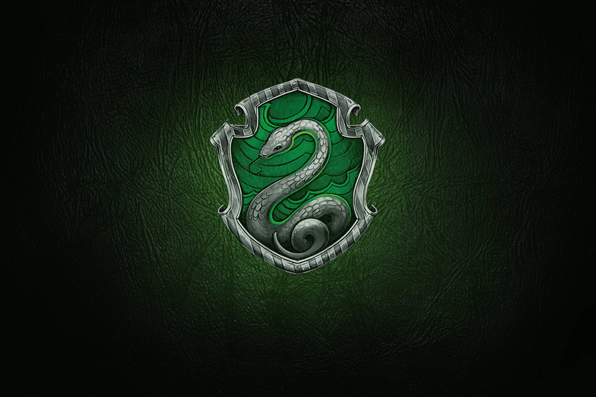 Slytherin Crest Green Leather Background Wallpaper
