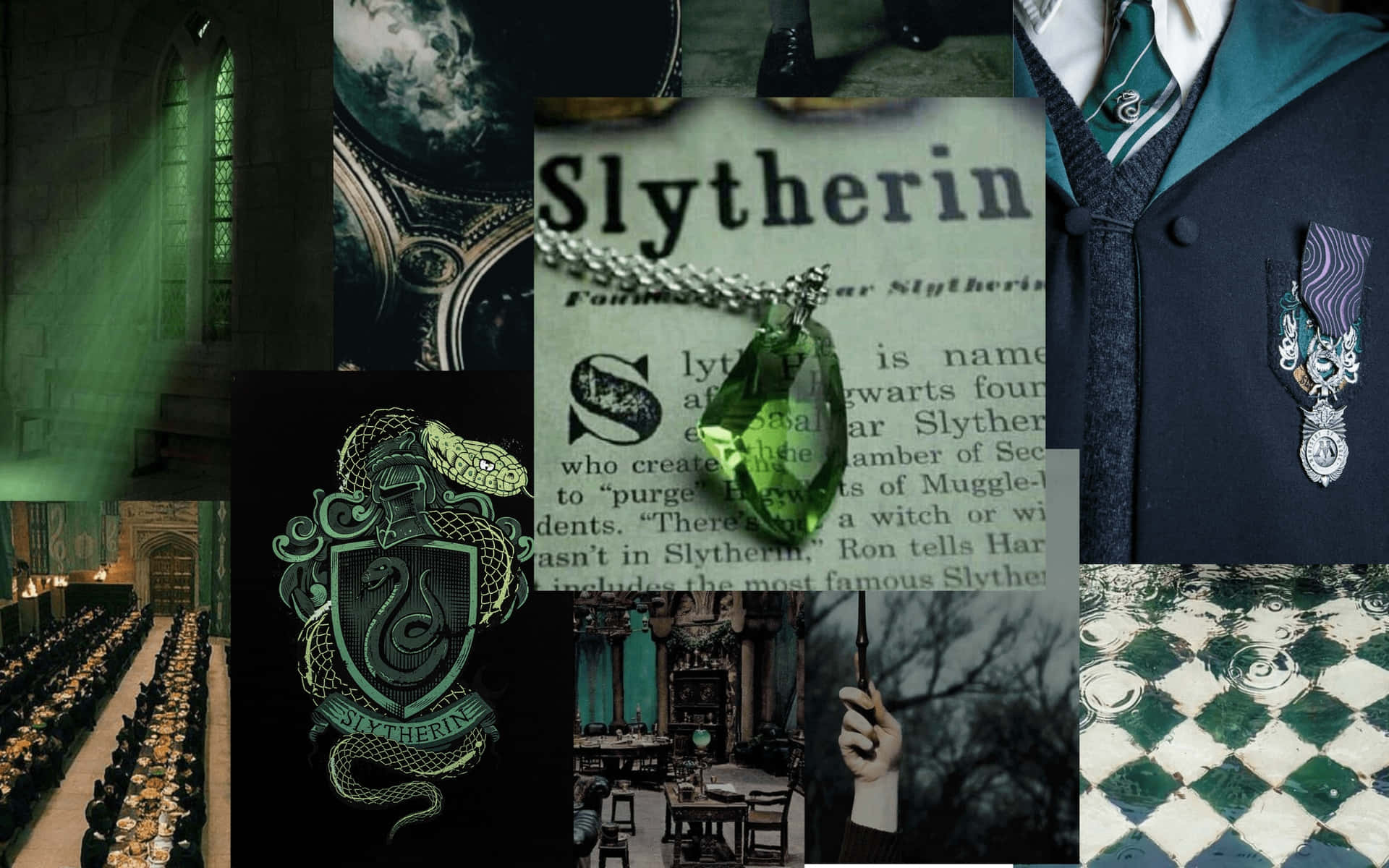 Slytherin House Aesthetic Collage Wallpaper
