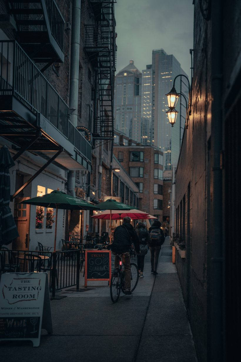 Small Alley Under Seattle Rain Clouds Wallpaper