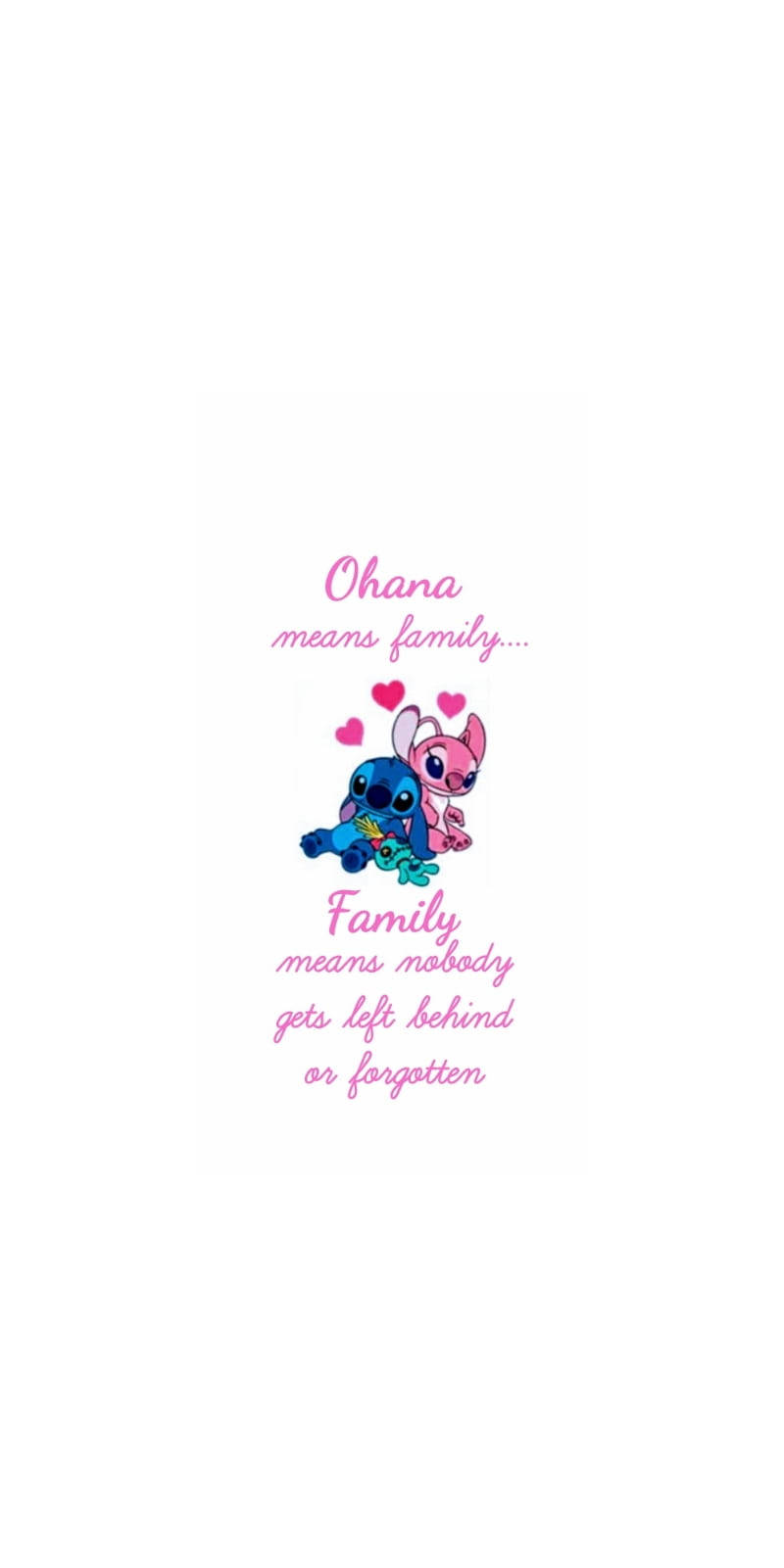 Small Angel And Stitch Ohana Quote Wallpaper