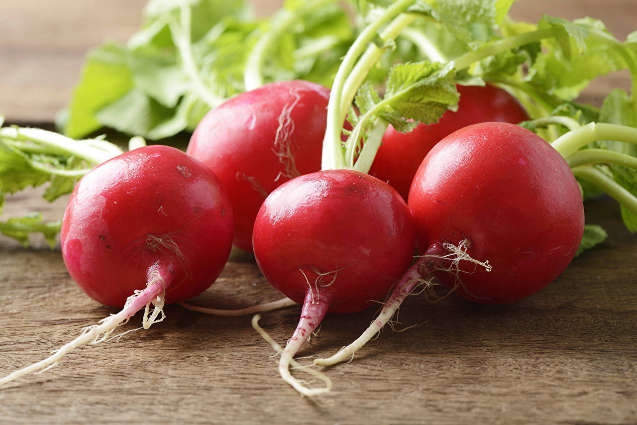 A Small Fresh Radish on a Wooden Surface Wallpaper