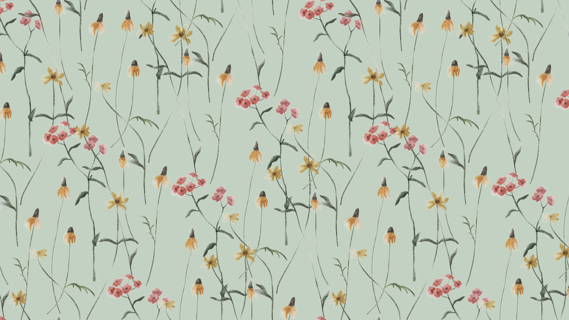 Pequeñasflores En Tono Verde Salvia Para Escritorio. Fondo de pantalla