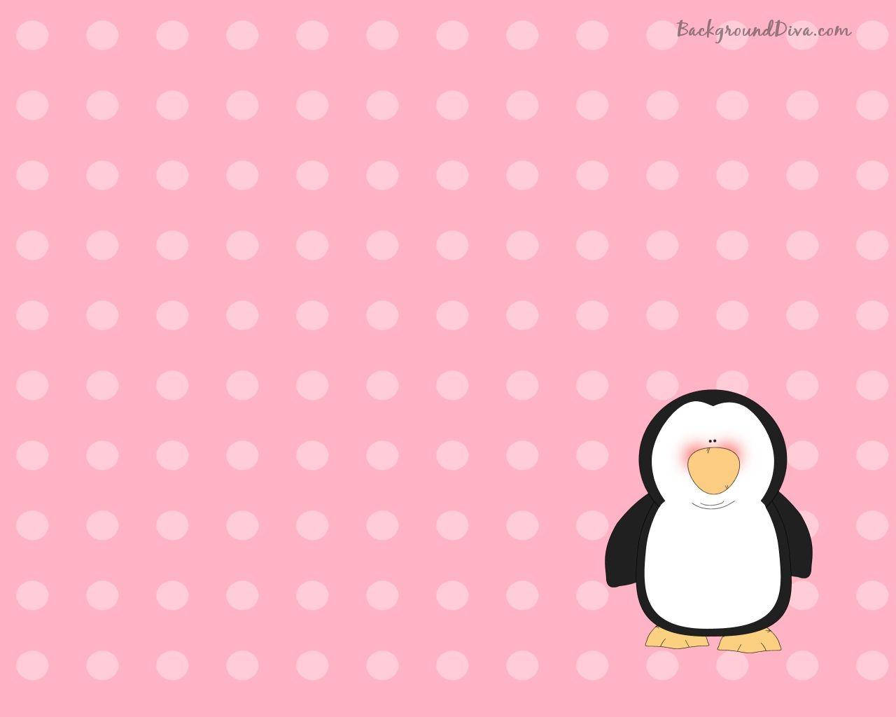 Lille pingvin på Pink Cute Computer tapet Wallpaper