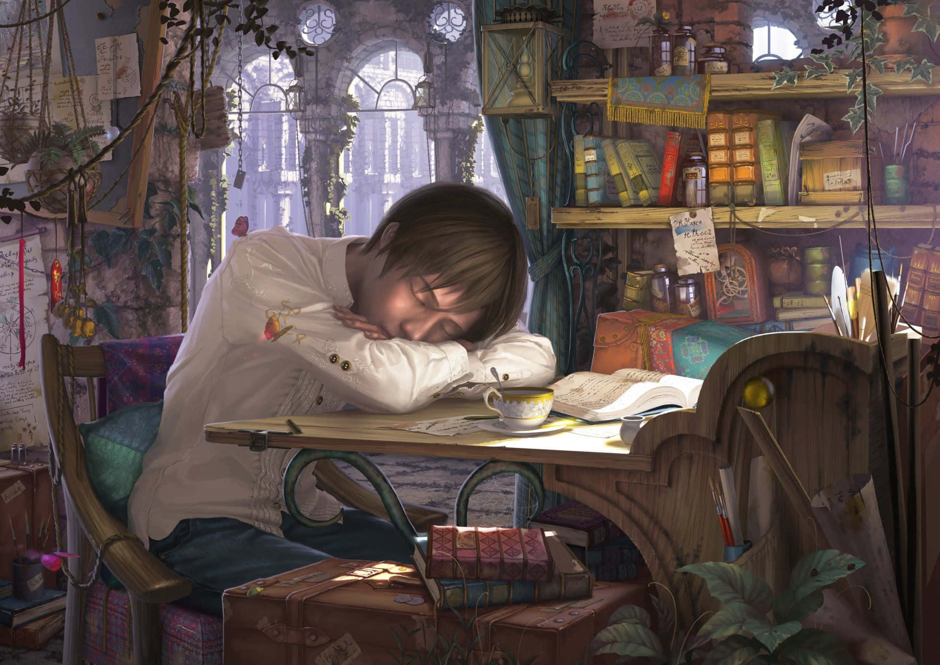 Thoughtful Boy with Books
