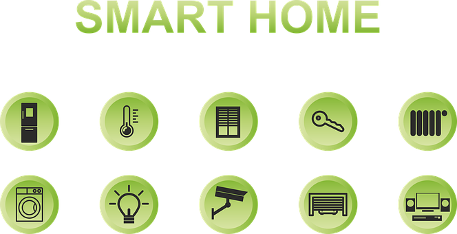 Smart Home Icons Green Background PNG