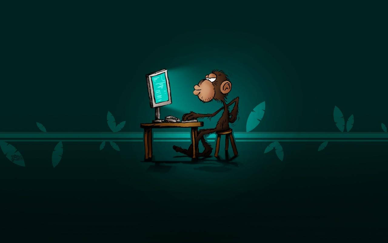 Smart Monkey At Computer Artwork Wallpaper