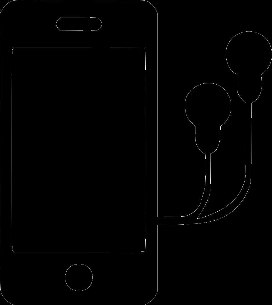Smartphoneand Earphones Outline PNG