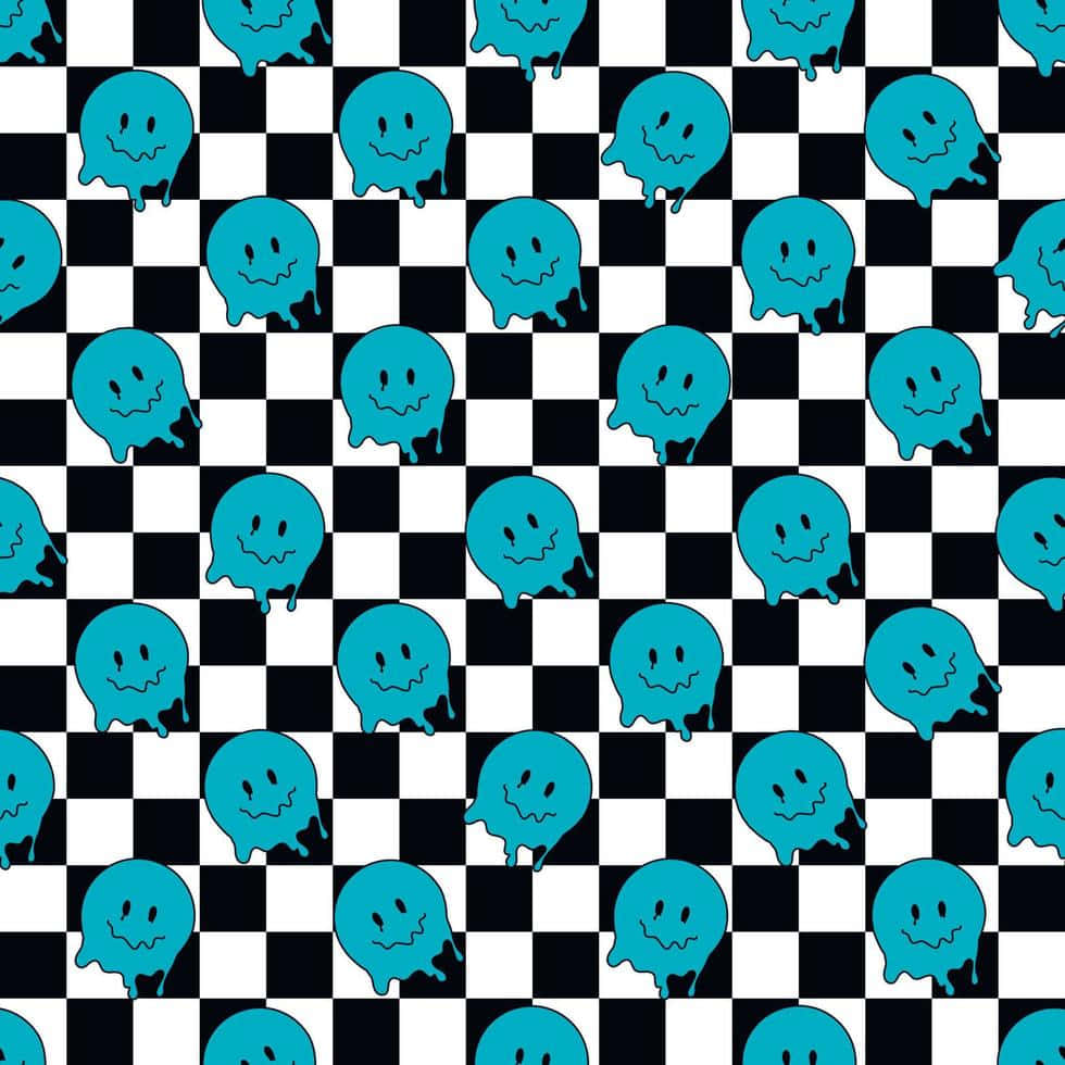 Blue And Black Checkered Pattern With Blue And Black Ghosts