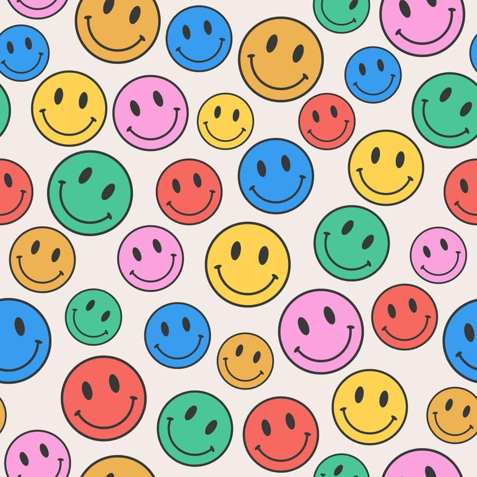 Enfarverig Smiley-ansigt-mønster Med Mange Forskellige Farver.