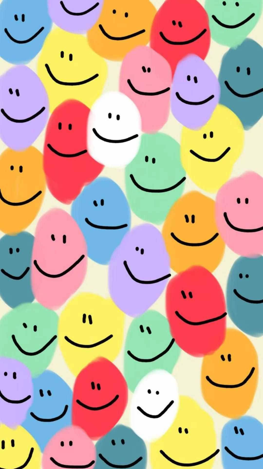 Joy Embodied in Colorful Smiley Doodle Art Wallpaper
