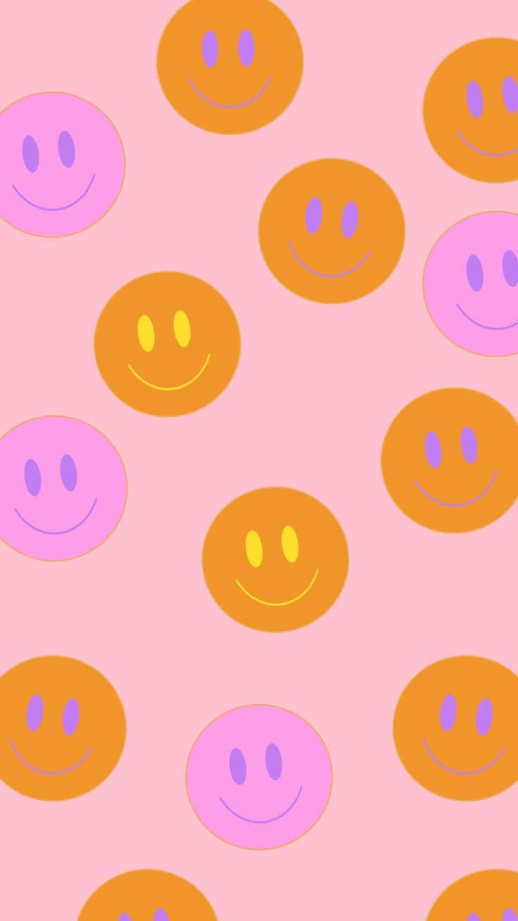 Smiley Faces Pink Orange Background Wallpaper