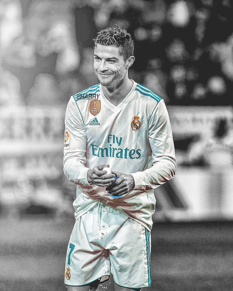 Smiling And Holding A Water Bottle CR7 3D Wallpaper