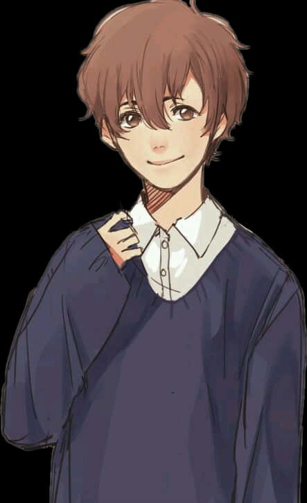 Smiling Anime Boy Casual Outfit PNG