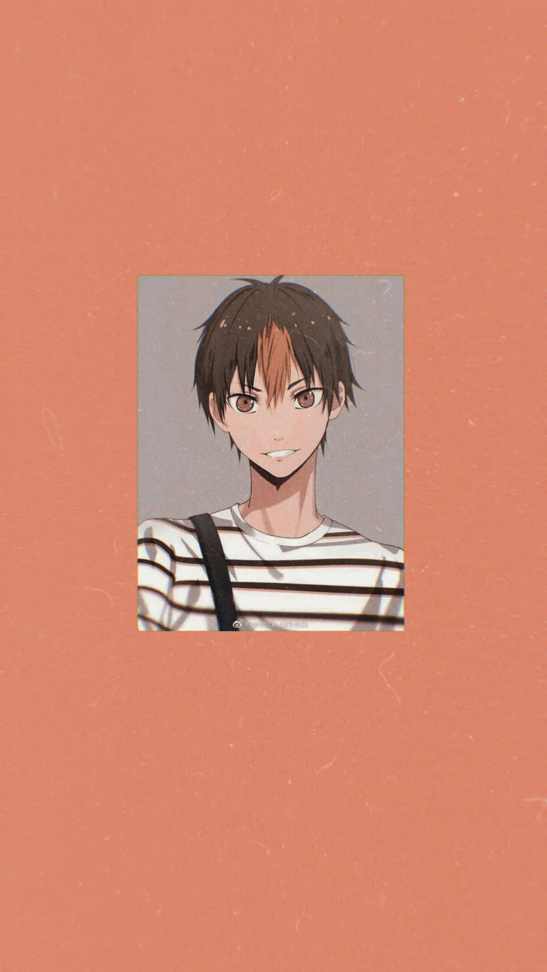 Smiling Anime Boy Striped Shirt Wallpaper