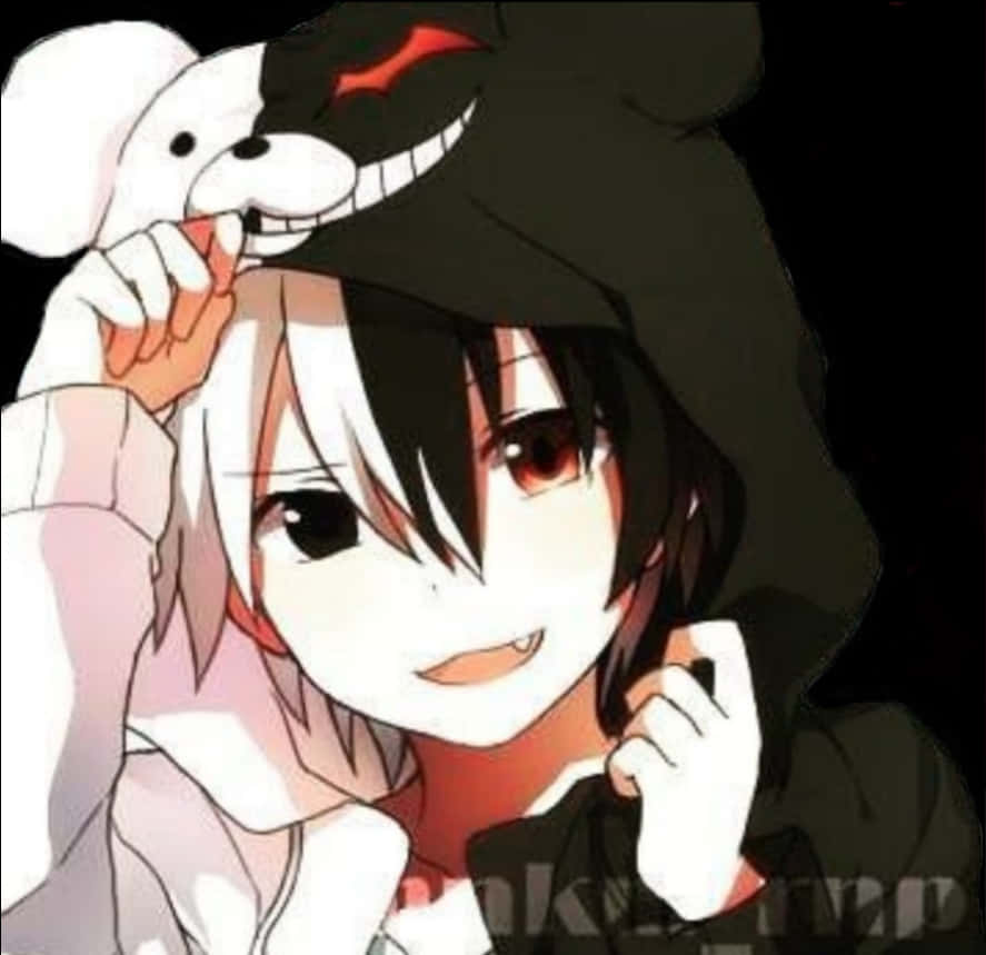 Smiling Anime Boy With Bunny Hoodie PNG