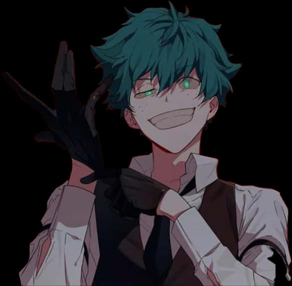 Smiling Anime Character Deku Dark Background PNG
