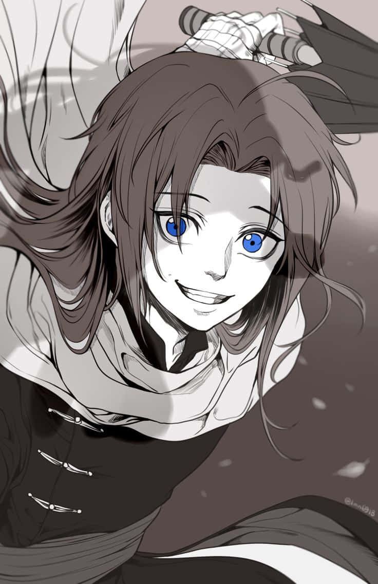 Artwork Monochrome De Personnage Anime Souriant Fond d'écran