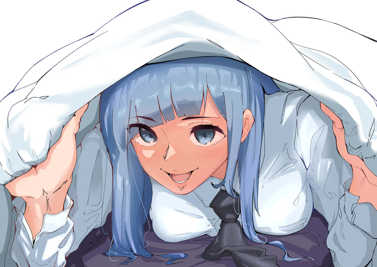 Smiling Anime Girl Blue Hair Wallpaper