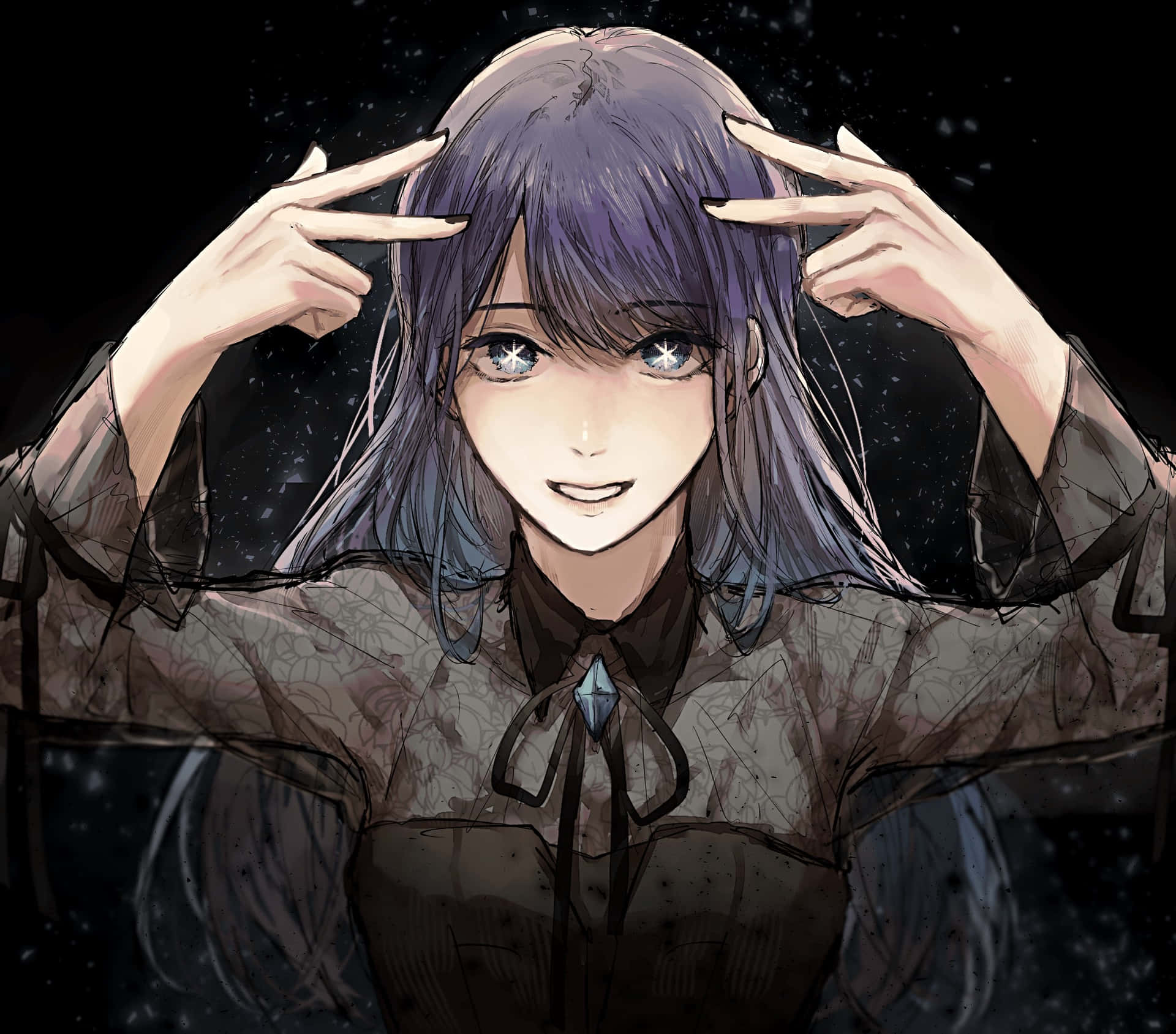 Smiling Anime Girl Starry Background Wallpaper
