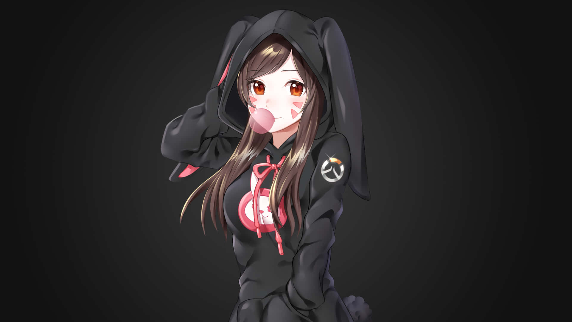 Smiling Anime Girlin Black Hoodie Wallpaper