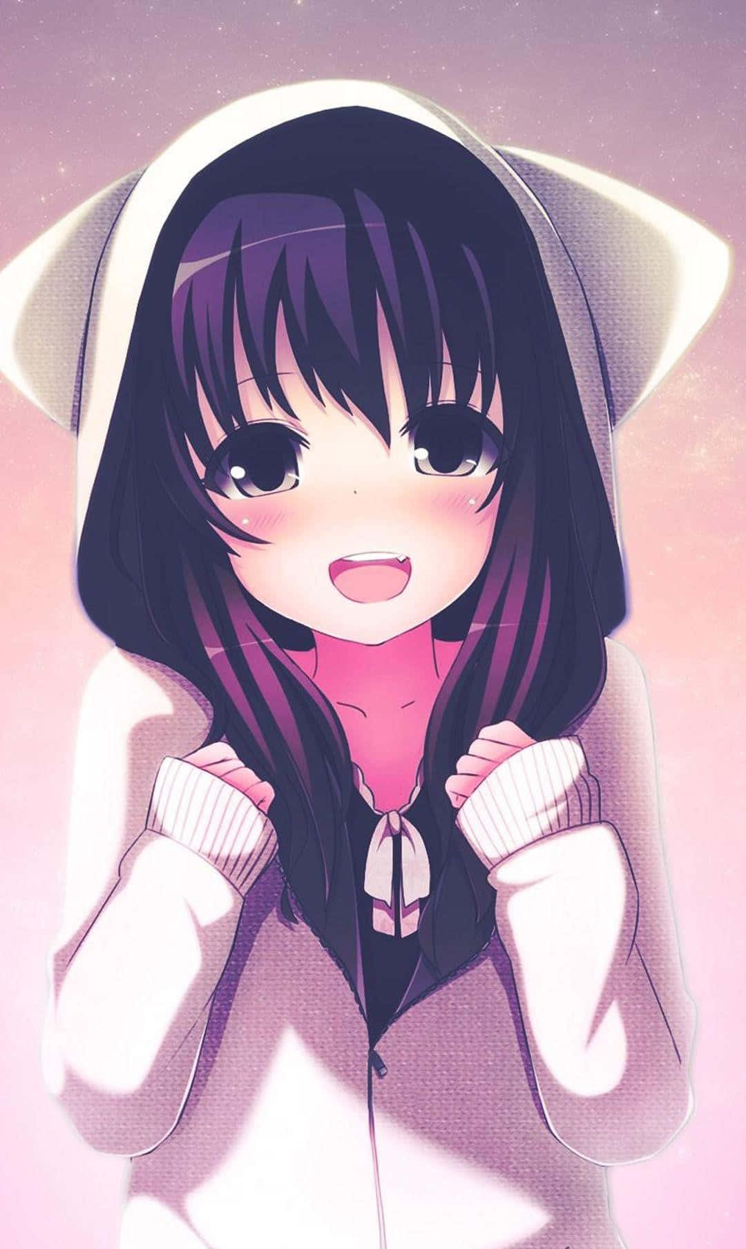 Smiling Anime Girlin Hoodie Wallpaper