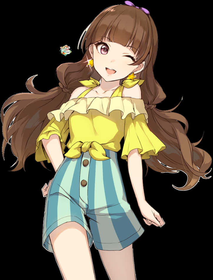 Smiling Anime Girlin Yellow Top PNG