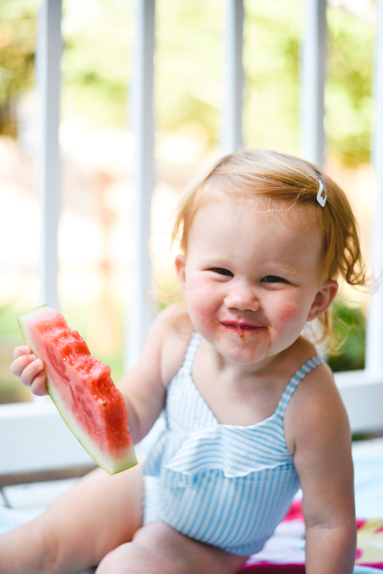 Smiling Baby With Watermelon Wallpaper