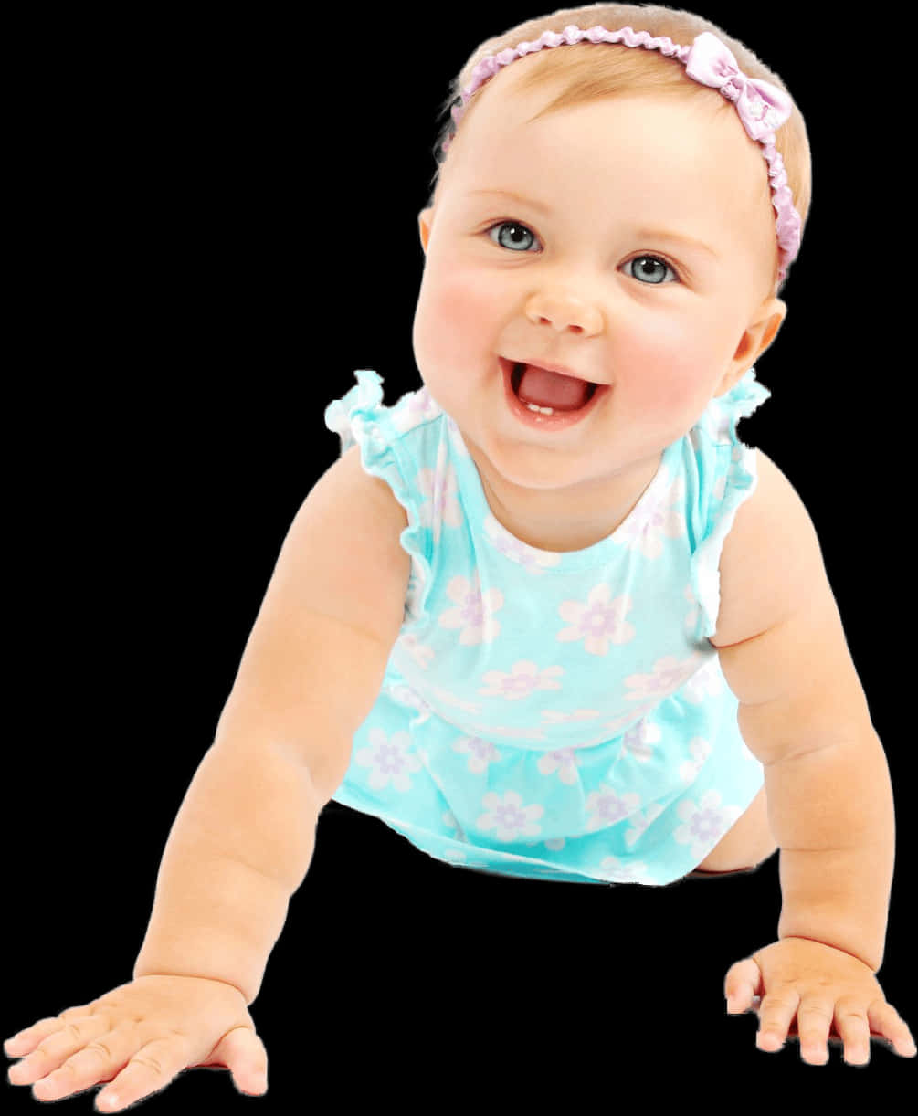 Smiling Babyin Blue Floral Outfit PNG