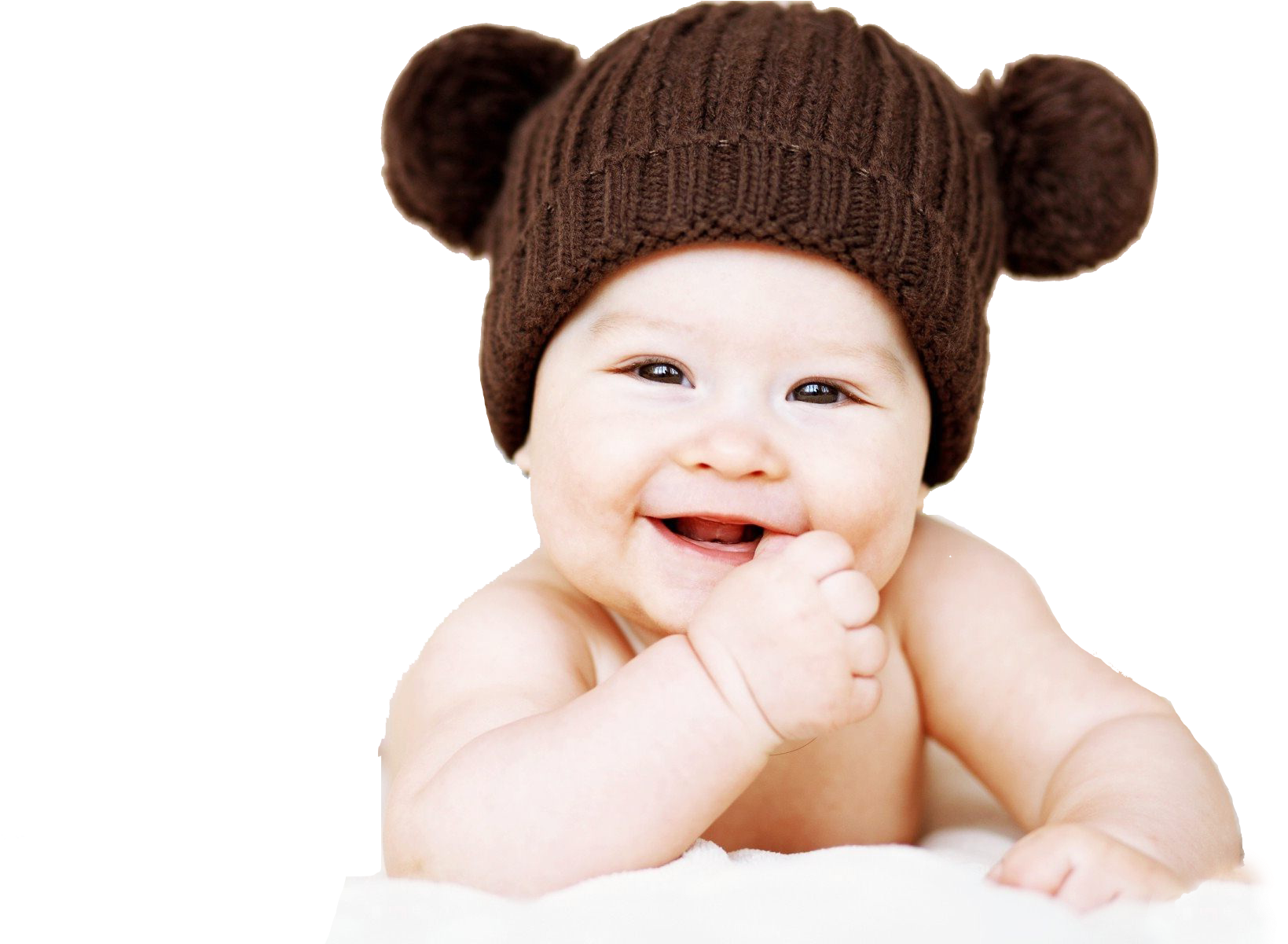 Smiling Babyin Brown Bear Hat PNG