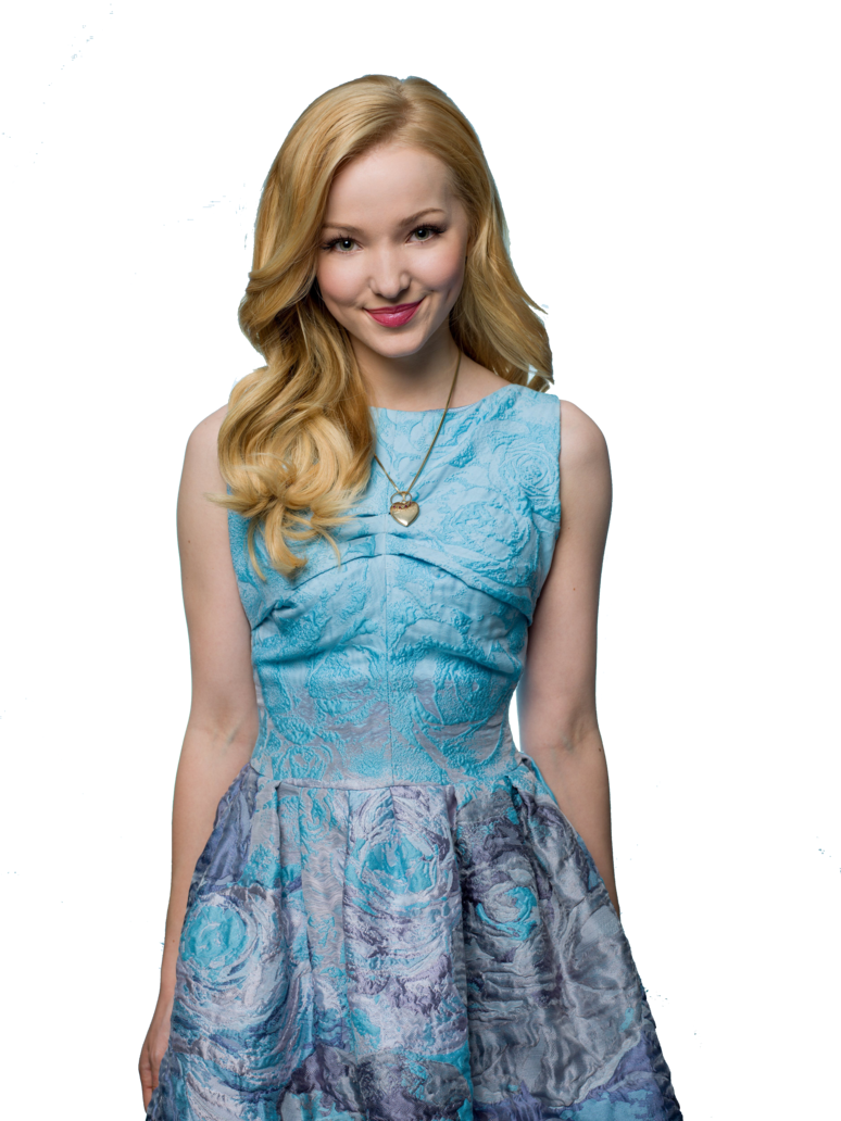 Smiling Blonde Womanin Blue Dress PNG