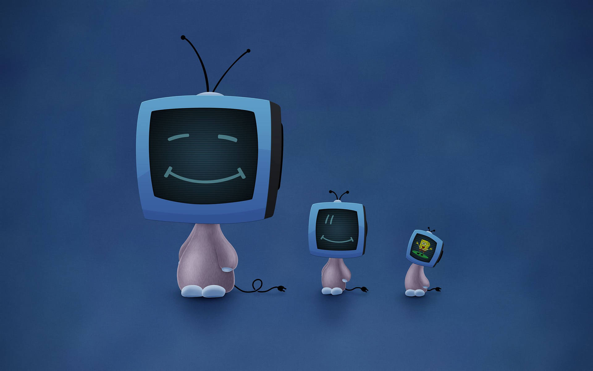 Smilende Blå TV-hoveder Wallpaper
