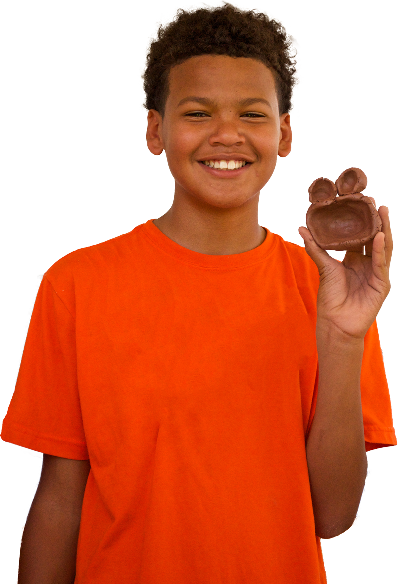 Smiling Boy Holding Chocolate Bunny PNG