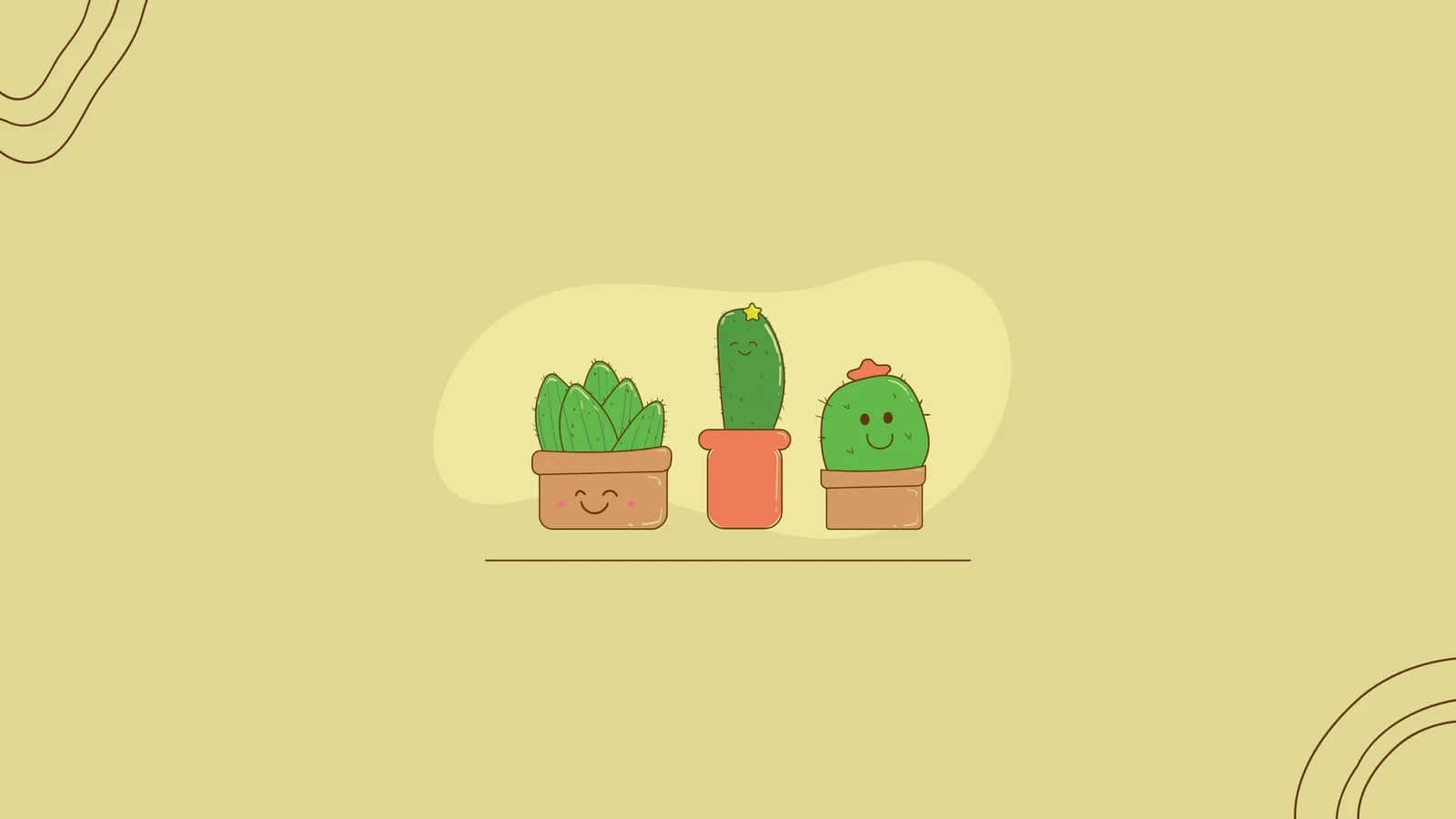 Smiling Cacti Cartoon Desktop Wallpaper Wallpaper