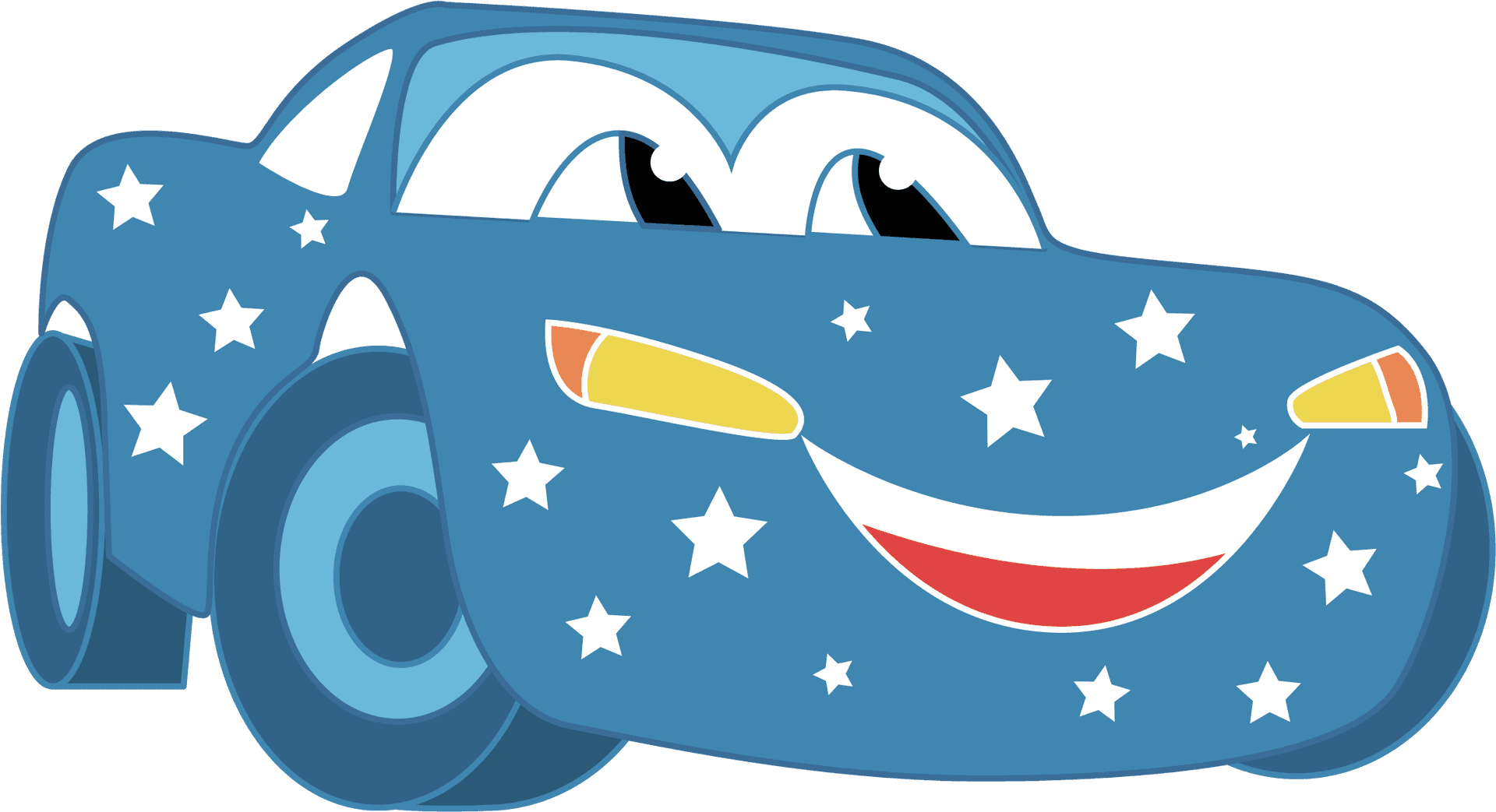 Smiling Cartoon Carwith Stars PNG