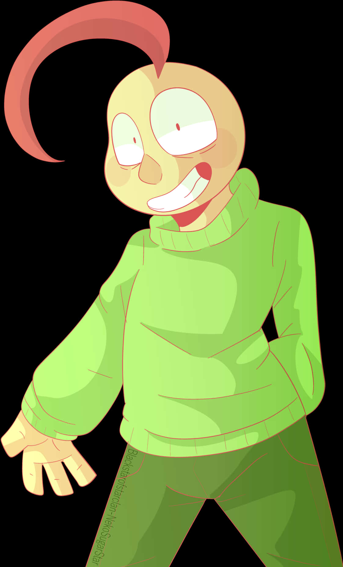 Smiling Cartoon Character Green Sweater PNG