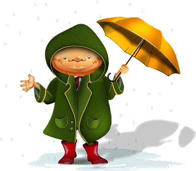 Smiling Cartoon Character Rainy Day PNG