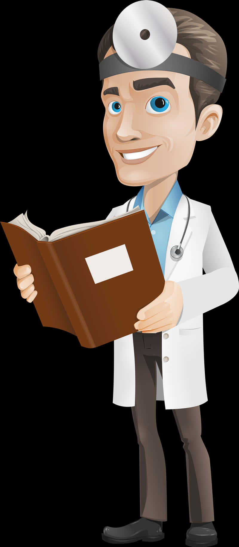 Smiling Cartoon Doctor Reading Book PNG