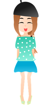 Smiling Cartoon Girlin Blue Outfit PNG