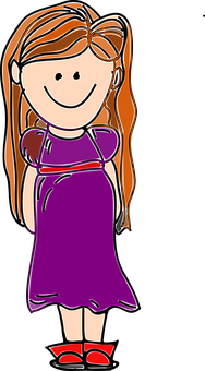 Smiling Cartoon Girlin Purple Dress PNG
