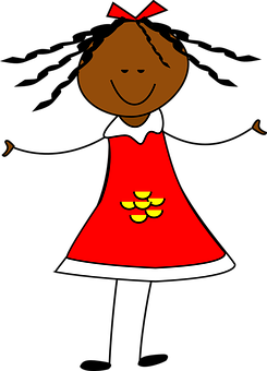 Smiling Cartoon Girlin Red Dress PNG