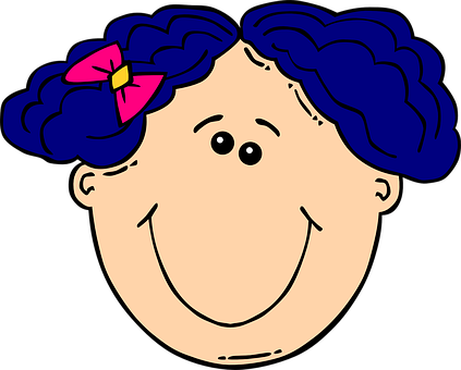 Smiling Cartoon Girlwith Blue Hairand Bow PNG