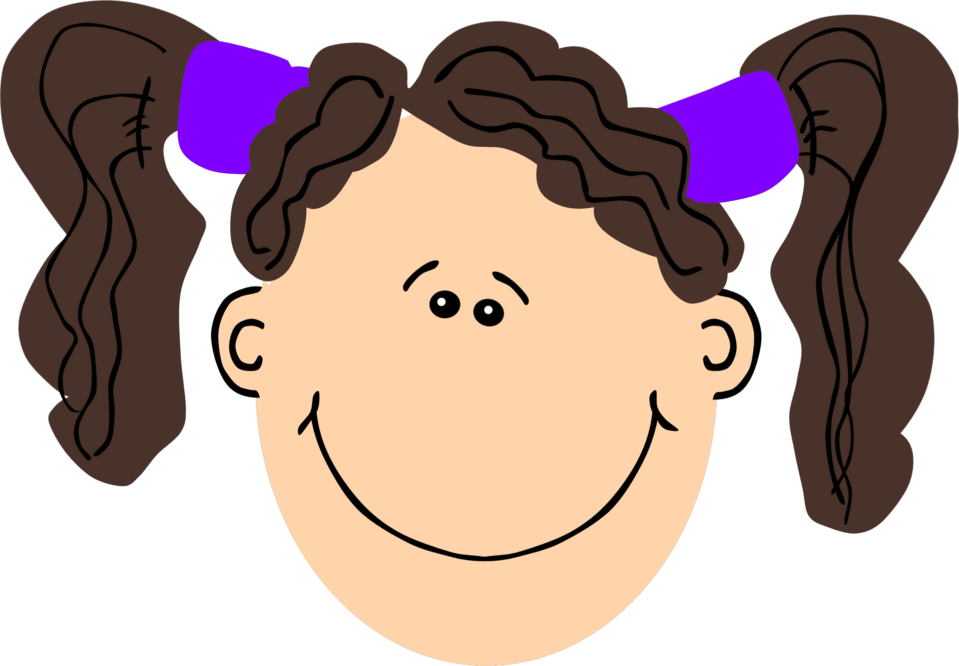 Smiling Cartoon Girlwith Brown Pigtails PNG