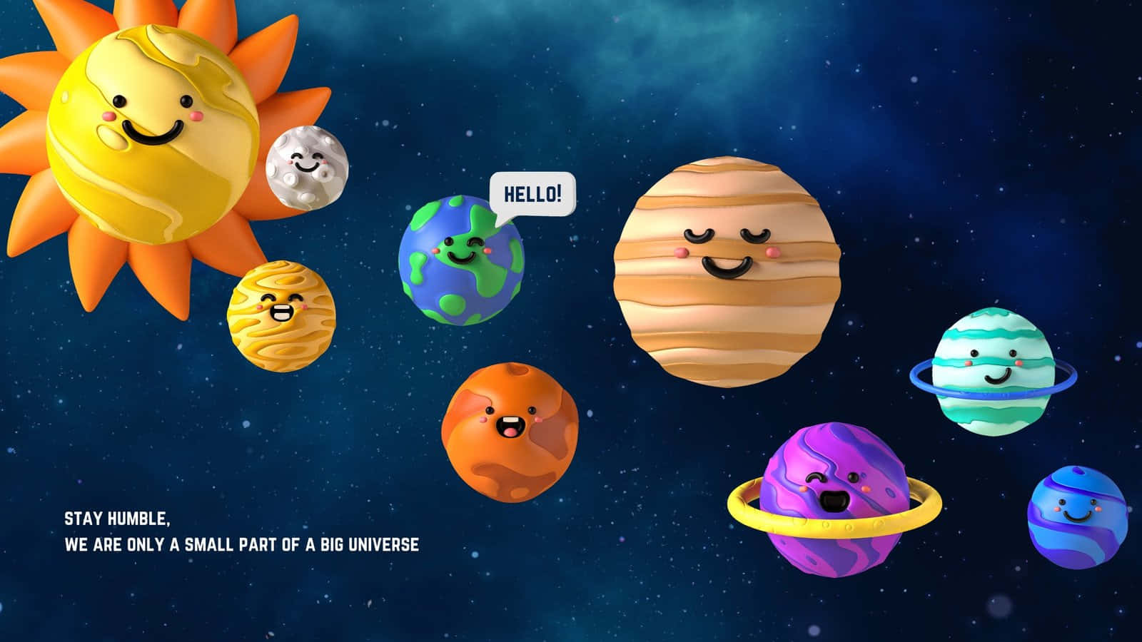 Smiling Cartoon Planetsin Space Wallpaper